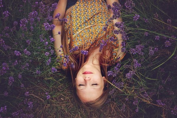 Girl and Lavender Flowers