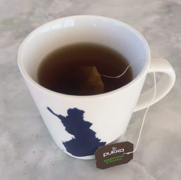 A cup of Pukka peppermint licorice tea