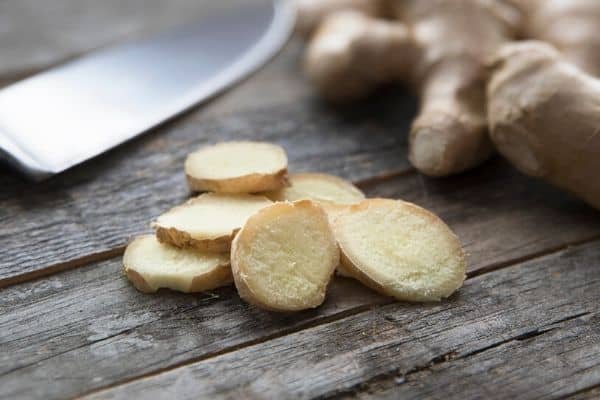 ginger root on cutting board