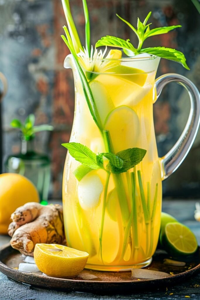 iced Thai lemongrass tea in a pitcher