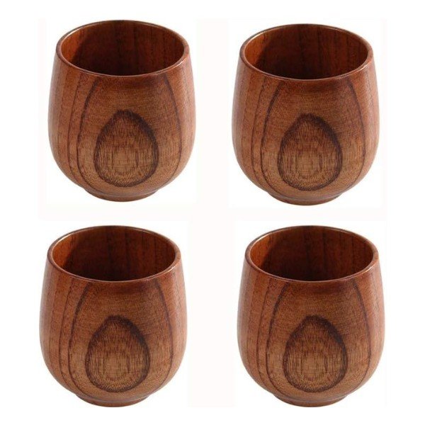 JKLcom Wooden Tea Cups Top Grade Natural Solid Wood Tea Cup 4 Pack