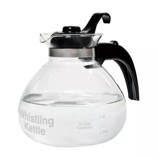 CAFÉ BREW COLLECTION 12-Cup Glass Whistling Tea Kettle