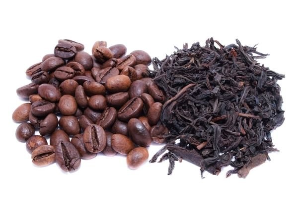 coffee beans and black tea