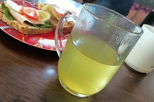 A cup of Kirkland matcha green tea with breakfast