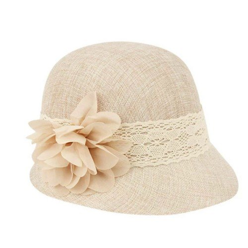 Women’s Gatsby Linen Cloche Hat with Lace Band and Flower
