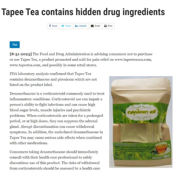 FDA warning tapee tea