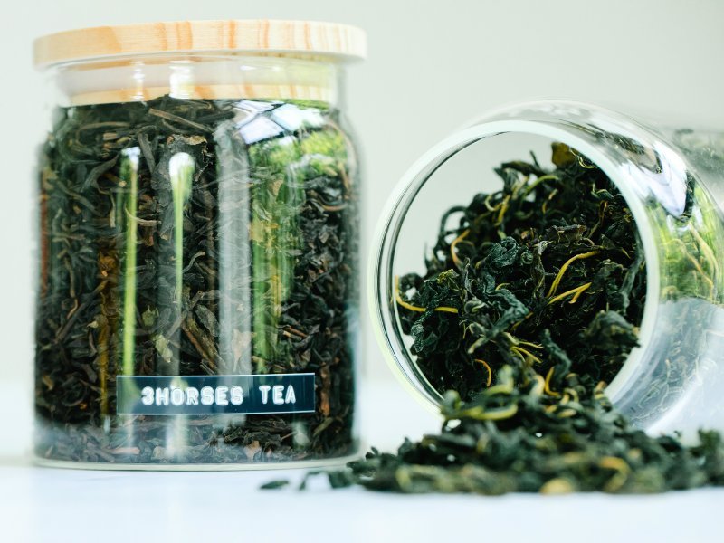 green tea in jars