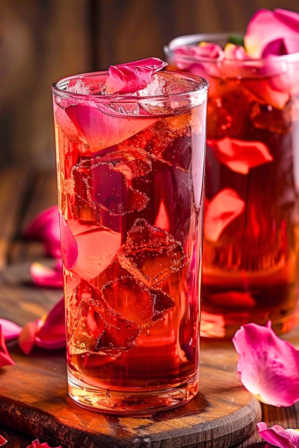 Iced Rose Petal Tea in a Glass