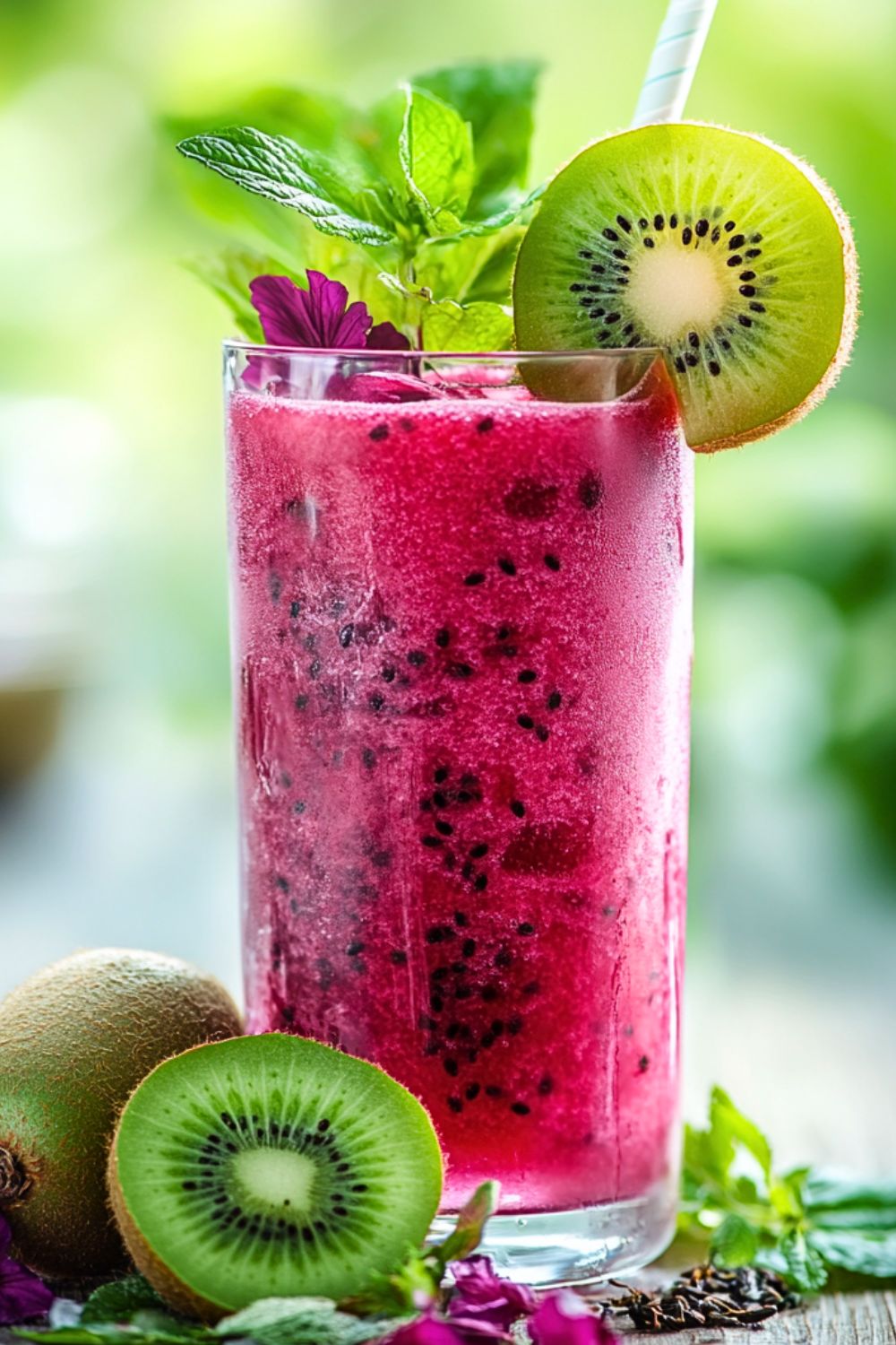Kiwi Hibiscus Tea Smoothie in a Glass